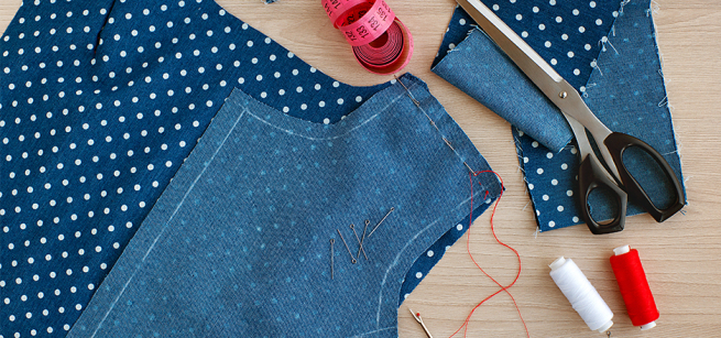 fabric and sewing pattern with scissors