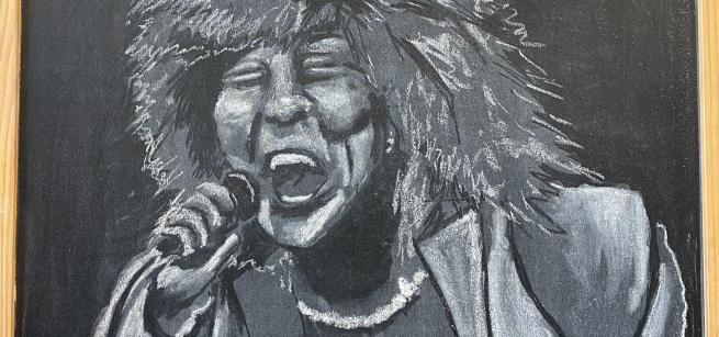 a chalk drawing of tina turner