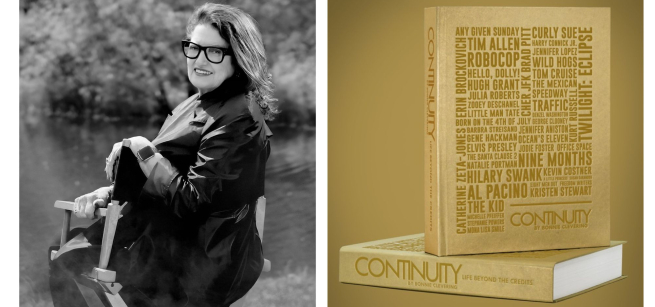 A black and white photo of Bonnie Clevering next to a color photo of her book Continuity