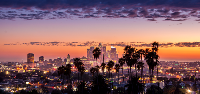 Los Angeles city skyline at dusk