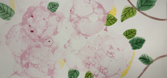 flowers painted using paint and bubbles