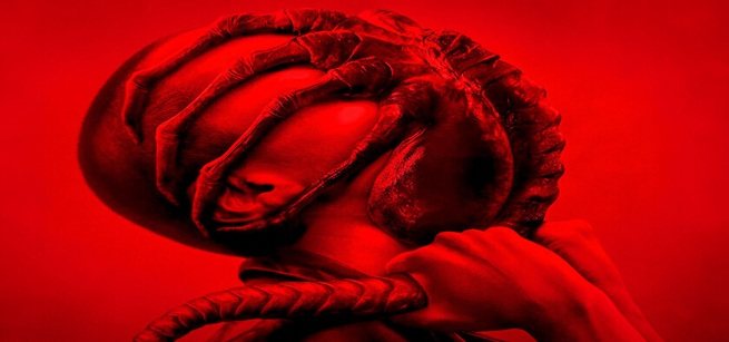 Human face with alien creature