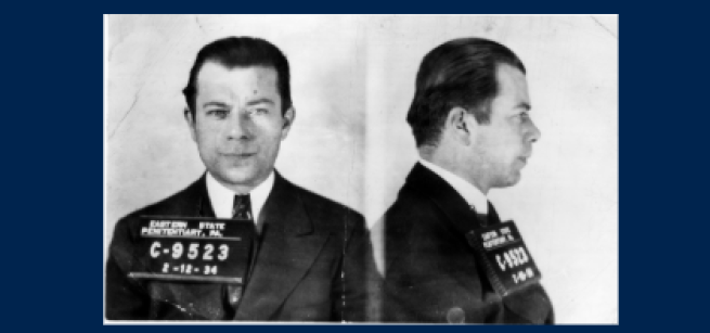 Mug shots of Willie Sutton, full face and profile.