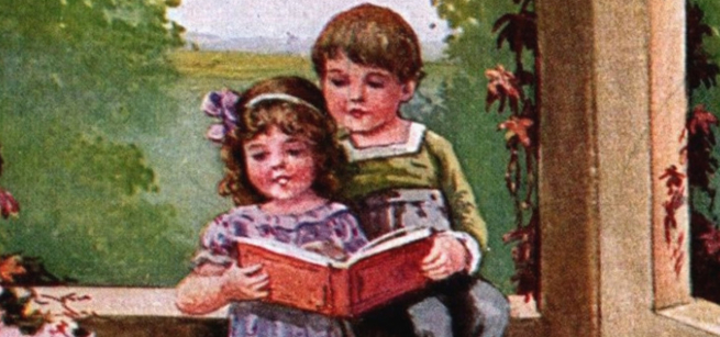 children reading a book