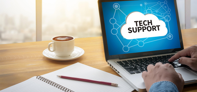 laptop showing Tech Support on the screen