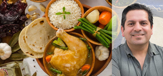 Bill Esparza with Guatemalan food dishes