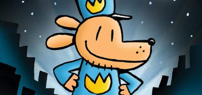 Half man, half dog character in a police uniform standing in front of a cityscape. 