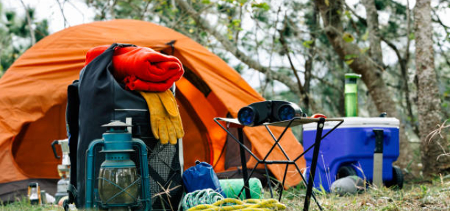 Image of tent and various camping equipment