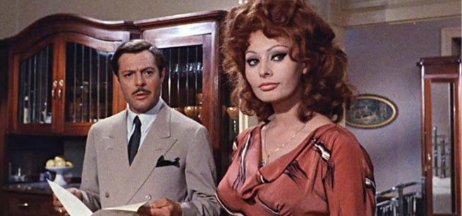 The protagonists, Sophia Loren and Marcello Mastroianni are in the picture