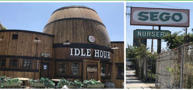 Exterior of Idle Hour and Sego Nursery sign