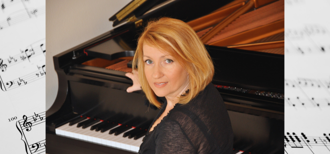 portrait of marina grozdanovic sitting in front of piano