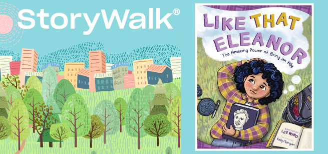 Illustrated image of a winding path through a park with city buildings in the background and the book cover