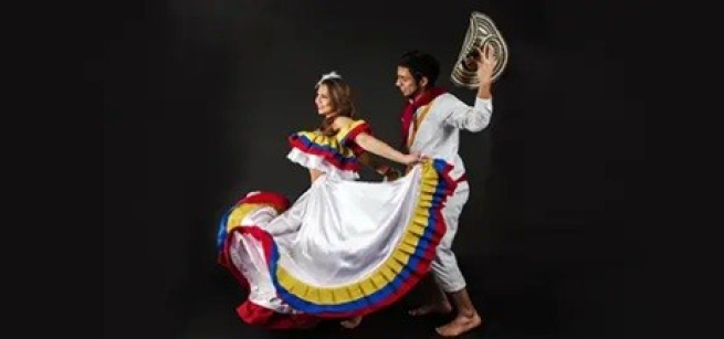 Couple dancing the Cumbia from Columbia. 