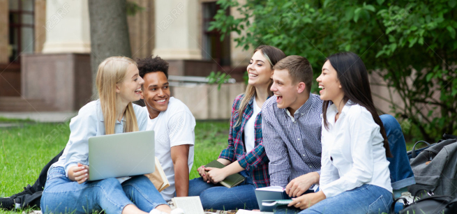 Group of college students studying outside