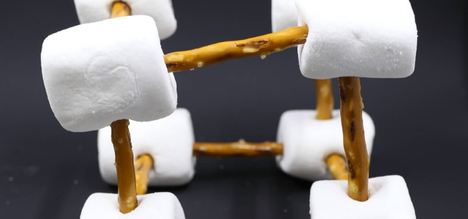 marshmallow and pretzel stick sculpture 