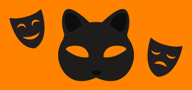 Black masks on an orange background.
