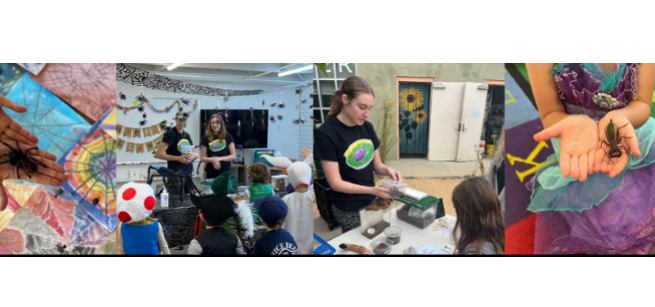 Images from the Bug Gals program. Holding bugs