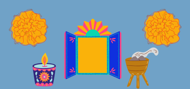 Dia de muerto nicho with candle and copal.