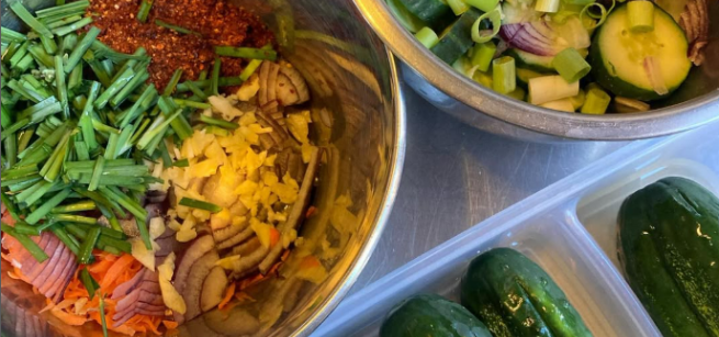 Fresh array of cut vegetables.