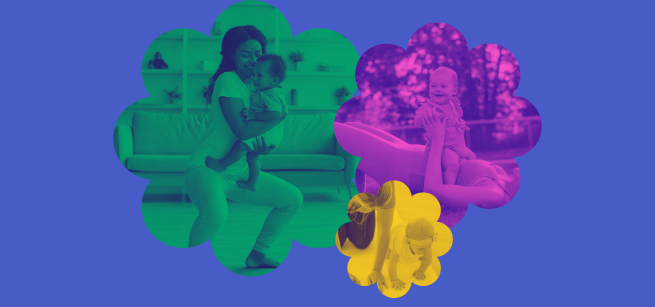 3 photos of kids yoga in flowershaped frames