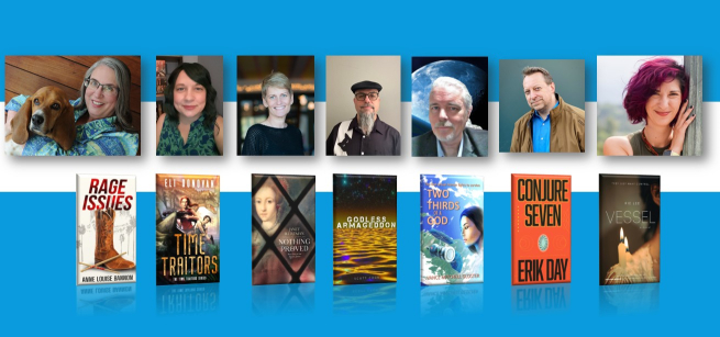 Several men and women authors with different book covers