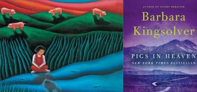 art of young person in a field with pigs and pigs in heaven book cover