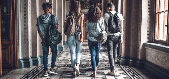 students walking in a hallway