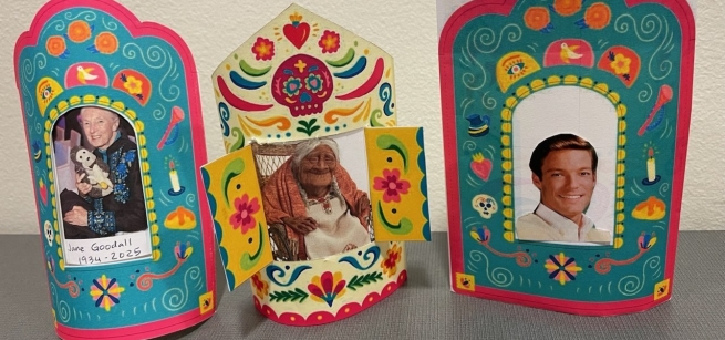 three decorated frames honoring someone who has passed away
