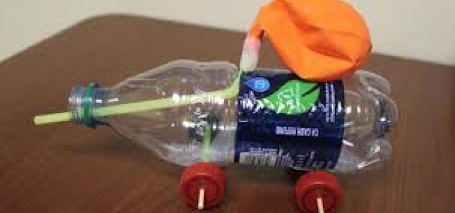 Balloon powered car made from plastic water bottle.