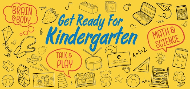Yellow box with Blue letters reading Get Ready for Kindergarten