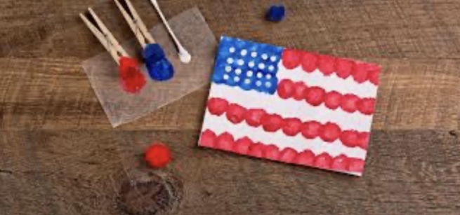 card decorated with the United States flag made with markers