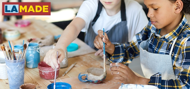kids making clay cups