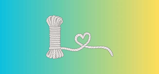 spool of macrame cord unraveling in the shape of a heart