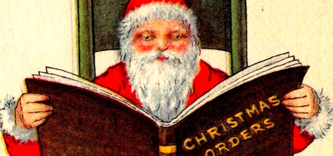 santa reading a book