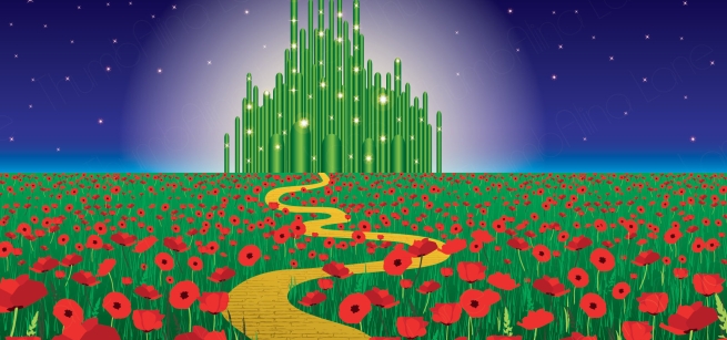 wizard of oz image poppies yellow brick road