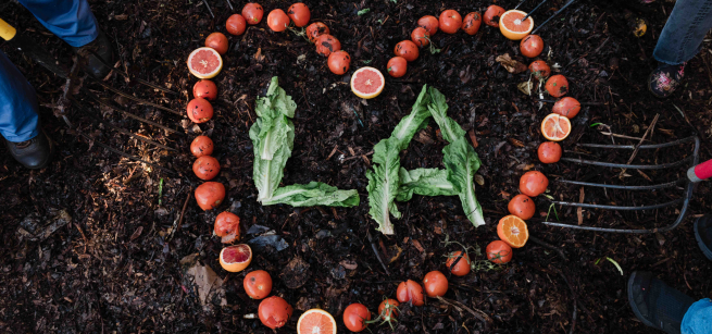 compost items shaped as heart with LA in the center