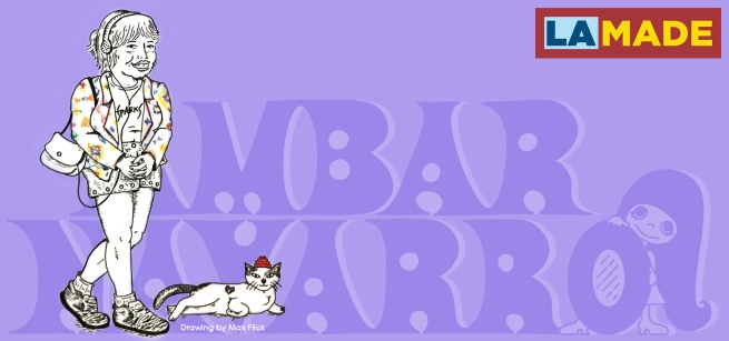 drawing of amber navarro against a lavender background