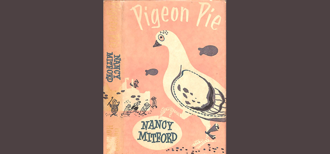Cover art for the 1961 edition of "Pigeon Pie" by Nancy Mitford.