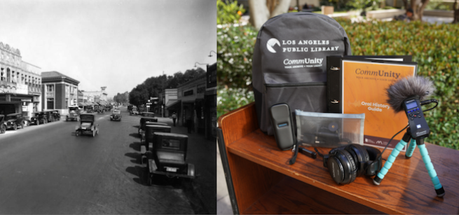 Lankershim Boulevard in 1926 alongside a photo of an oral history kit