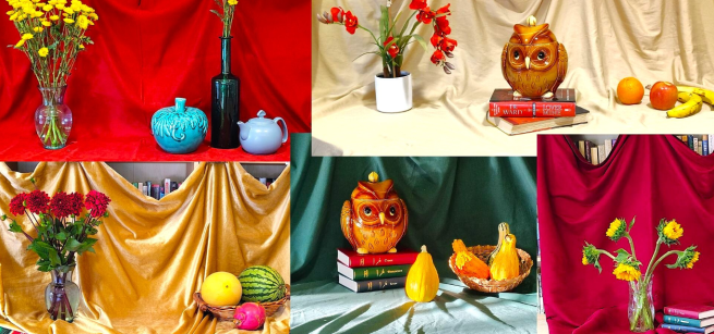 A collage of various still lives