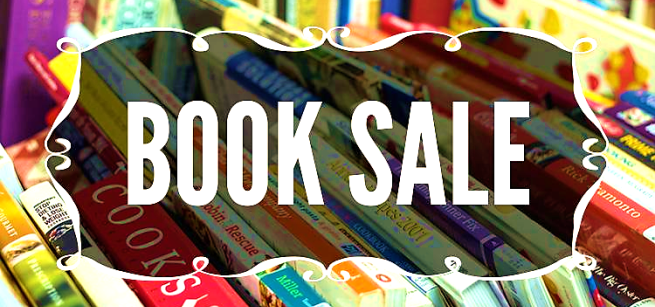 Words Book Sale on the background of books