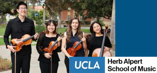 Banner photo of the UCLA Gluck Fortissimo ensemble + UCLA Herb Alpert logo 