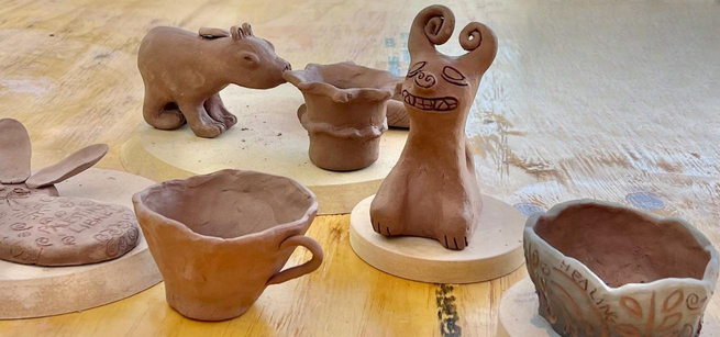 Various ceramic pieces on a table.