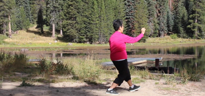 Lucy Chun performing Yang Style Tai Chi at Sequoia National Park as part of the Everyday Tai Chi video.