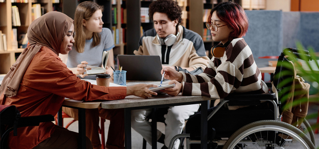 Teens studying in a group.
