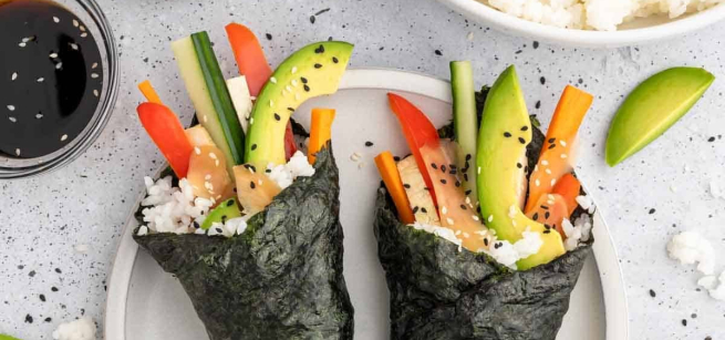 vegetable and rice wrapped in seaweed