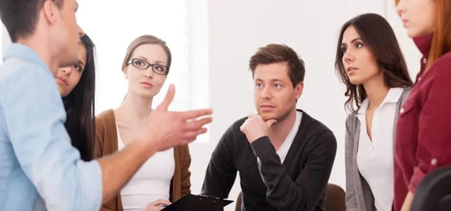 Men and women in discussion