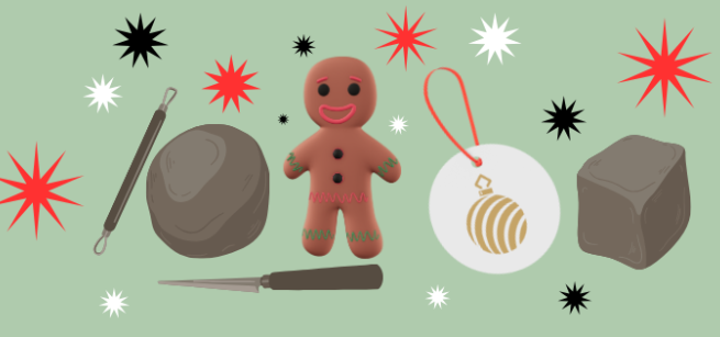 ornament graphics surrounded by clay and tools