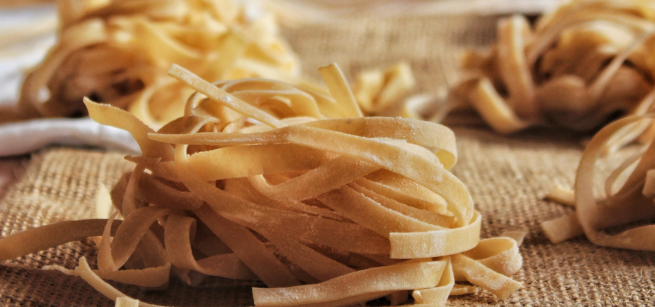 Fresh pasta spun into nests