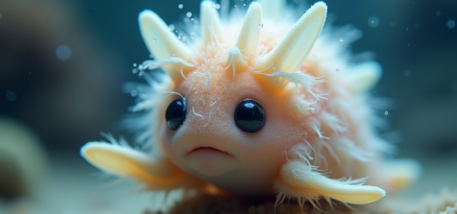 Pink sea slug on the sea floor. 